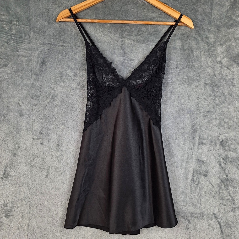 Womens Top Small Black Babydoll Y2K Floral Lace Whimsigoth Fairy Grunge Satin